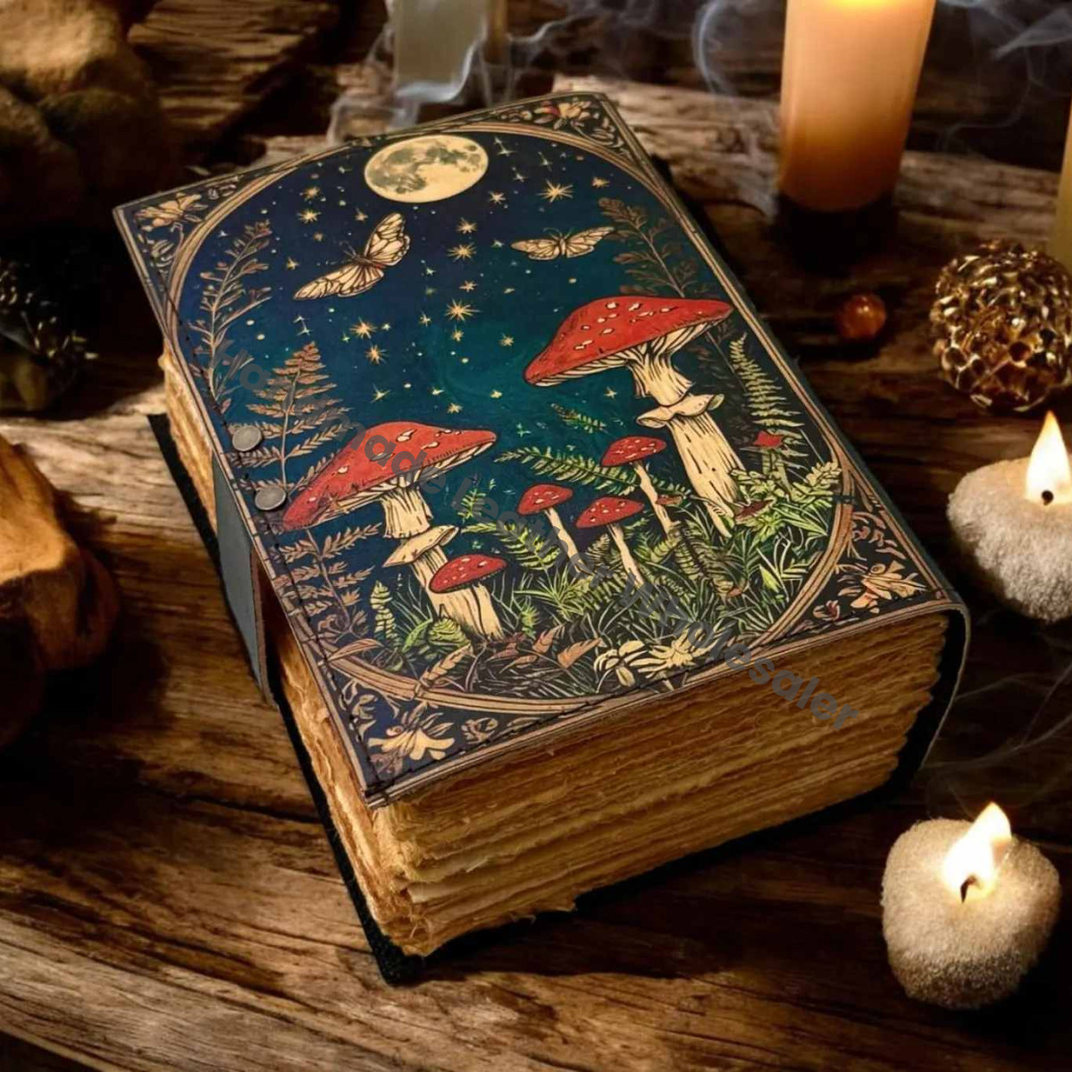 Mushroom Leather Vintage Moon Forest Grimoire Handmade Book of Shadows