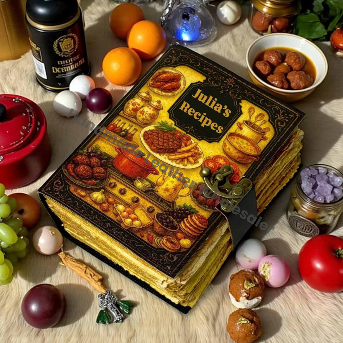 My Recipes Leather Journal – Handmade Blank Cookbook, Vintage Kitchen Notebook, Dessert & Baking Recipe Book