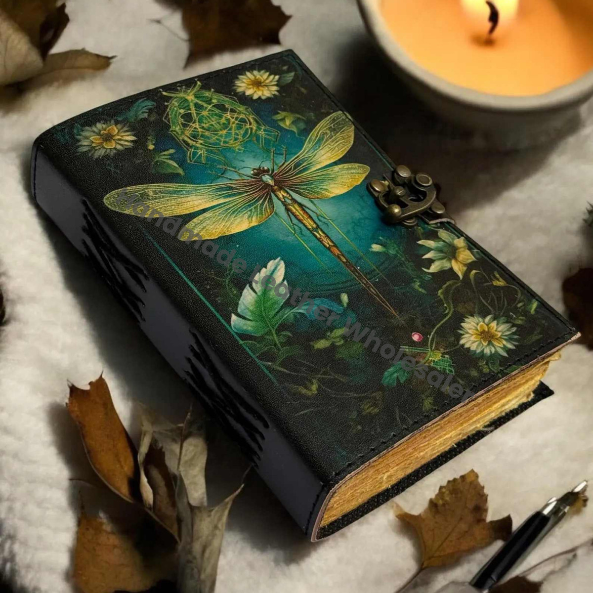 Mystic Dragonfly Leather Journal – Vintage Handmade Paper Diary, Nature Art Notebook, Gift for Writers & Artists”