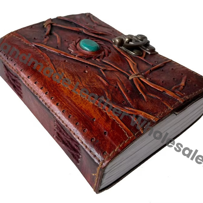 New Handmade Genuine Leather Hardcover Antique Shape Single Eye Leather Journal Address Book Gift with Eco-friendly Paper