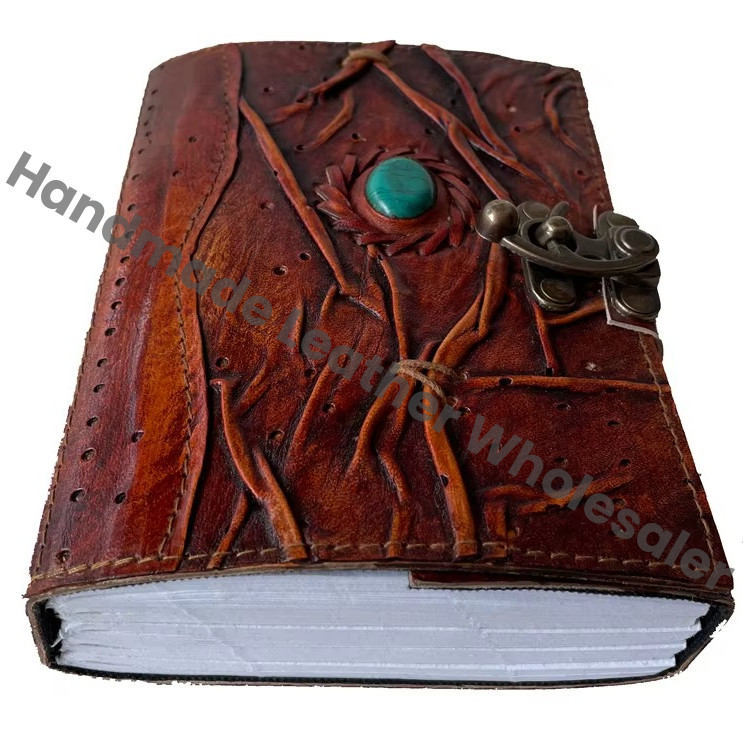 New Handmade Genuine Leather Hardcover Antique Shape Single Eye Leather Journal Address Book Gift with Eco-friendly Paper