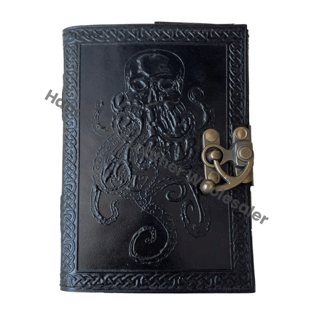 Octopus Leather Hardcover Journal Antique Embossed Lock Black Guest Book Handmade Recyclable Handmade Paper Gift Women Personal