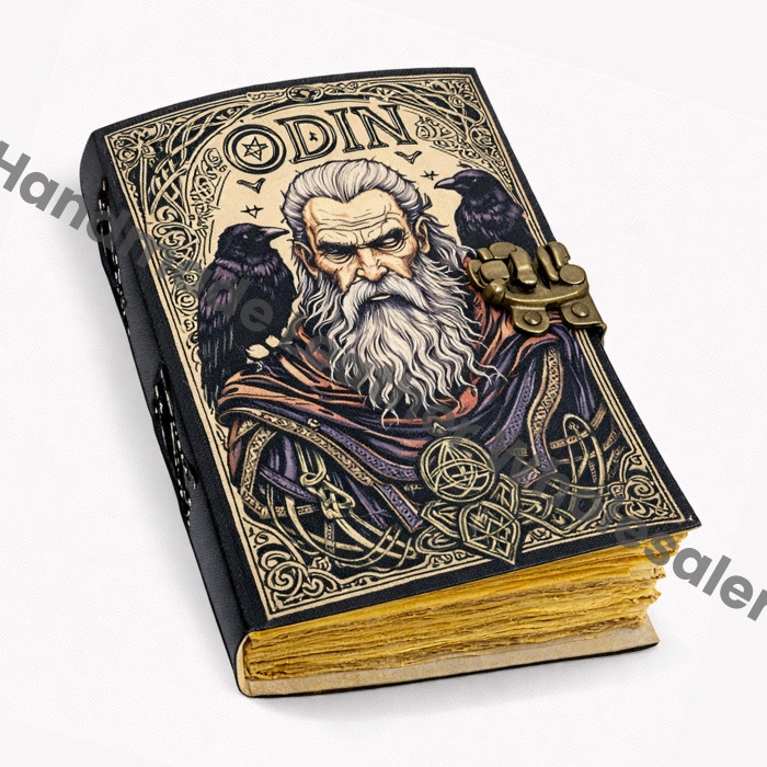 Odin Grimoire Leather journal Notebook – Gothic Spell Book of Shadows, Deckle Edge Paper