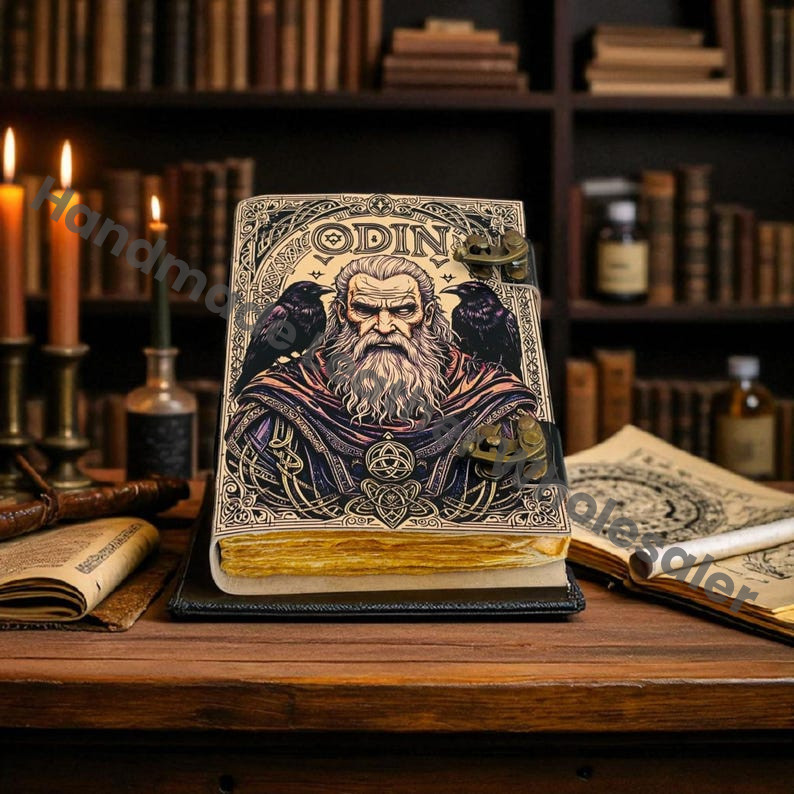 Odin Grimoire Leather journal Notebook – Gothic Spell Book of Shadows, Deckle Edge Paper