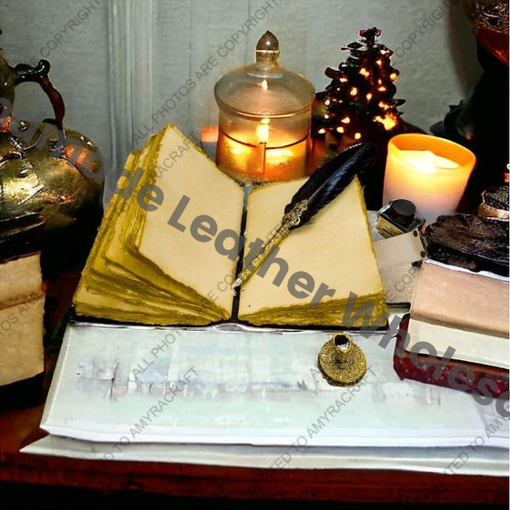 Old World Castle Magical Leather Journal | majestic old-world castle, crest emblem | Fantasy Wizard Spellbook with Vintage Lock