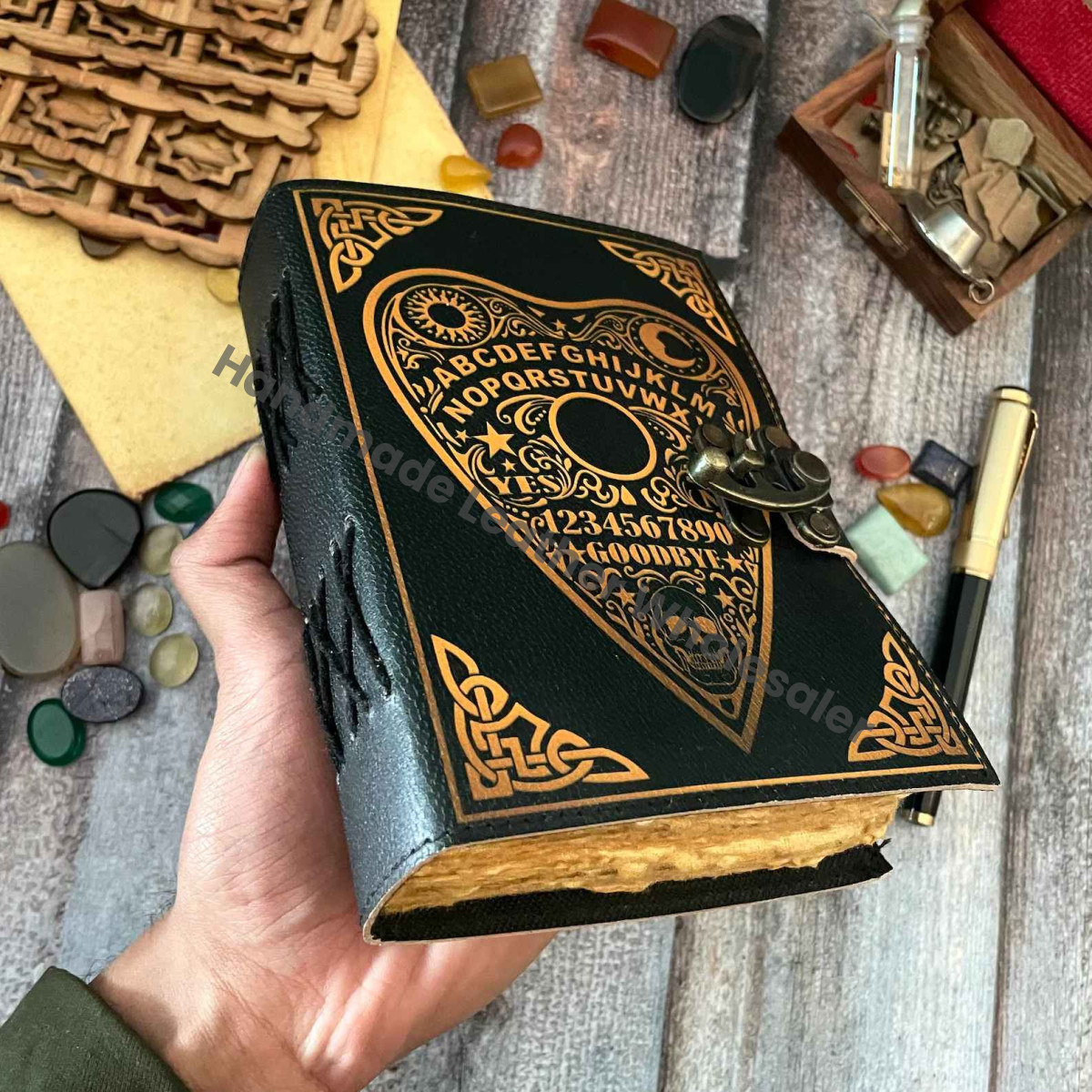 Ouija Board Leather Journal: Witchcraft Book of Shadows, Pagan Grimoire