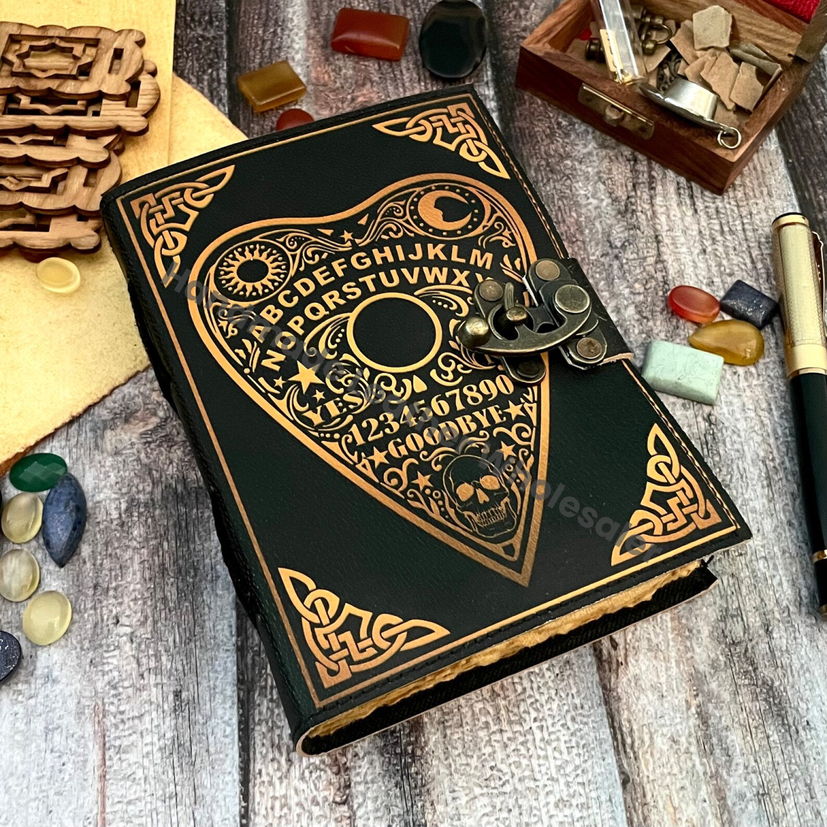 Ouija Board Leather Journal: Witchcraft Book of Shadows, Pagan Grimoire