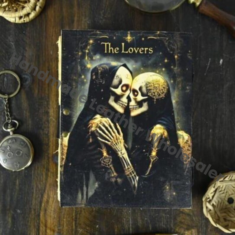 Overthinker Grimoire Leather Journal -Gothic Tarot Notebook -Blank Spell Book of shadows Handmade Sketchbook | Witchy Journal