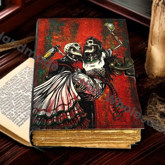 Overthinker Grimoire Leather Journal -Gothic Tarot Notebook -Blank Spell Book of shadows Handmade Sketchbook | Witchy Journal