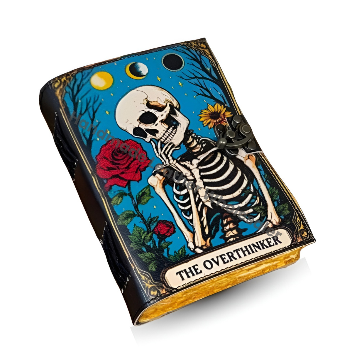 Overthinker Grimoire Leather Journal - Gothic Tarot Notebook -Blank Spell Book of shadows Handmade Sketchbook Witchy Journal