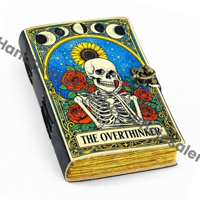 Overthinker Leather Journal: Gothic Skeleton, Roses & Moon Phases