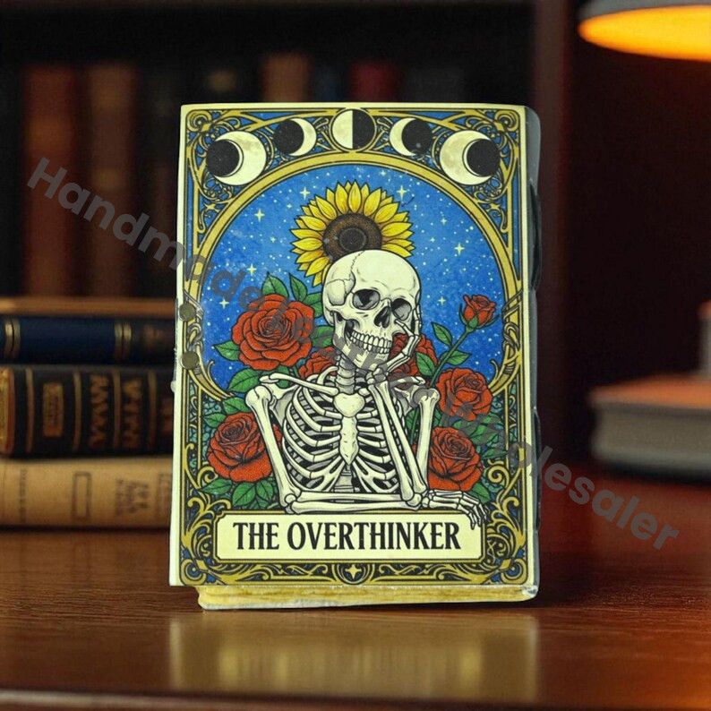 Overthinker Leather Journal: Gothic Skeleton, Roses & Moon Phases