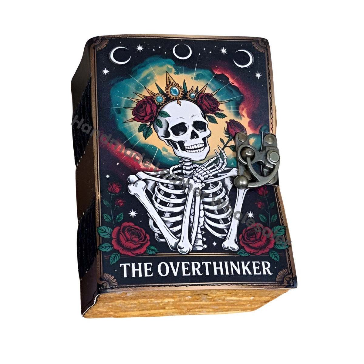Overthinker Leather Journal – Skeleton Notebook, Witchy Journal, Vintage Handmade Grimoire