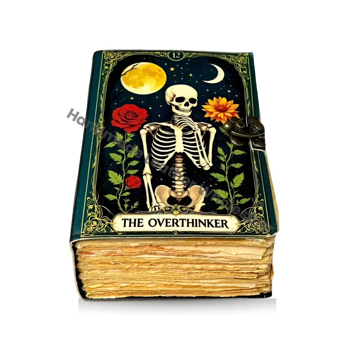 Overthinker Leather Journal with Lock: Handmade Writing Notebook Handmade Book of Shadows, Large Book Spell book