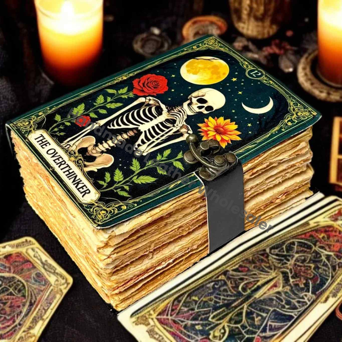 Overthinker Leather Journal with Lock: Handmade Writing Notebook Handmade Book of Shadows, Large Book Spell book