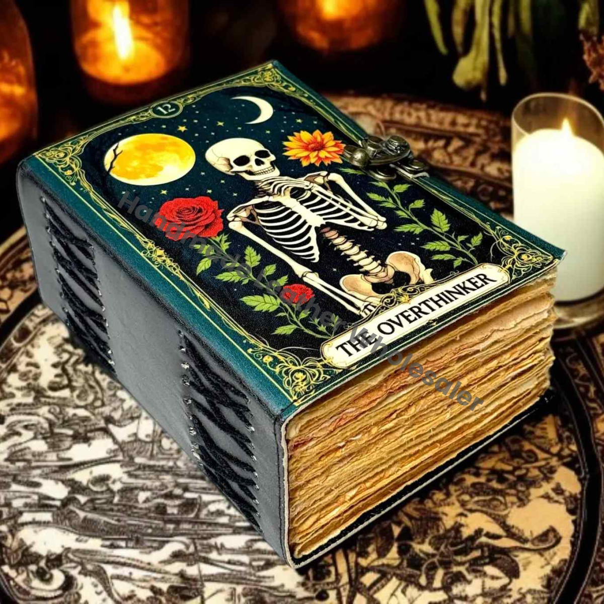 Overthinker Leather Journal with Lock: Handmade Writing Notebook Handmade Book of Shadows, Large Book Spell book