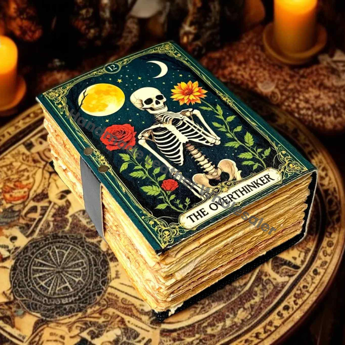 Overthinker Leather Journal with Lock: Handmade Writing Notebook Handmade Book of Shadows, Large Book Spell book