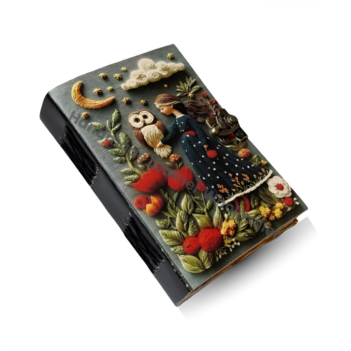 Owl & Girl Printed Art Journal – Moon Garden Fairy Tale Diary | Floral Illustration Notebook | Aesthetic Journal