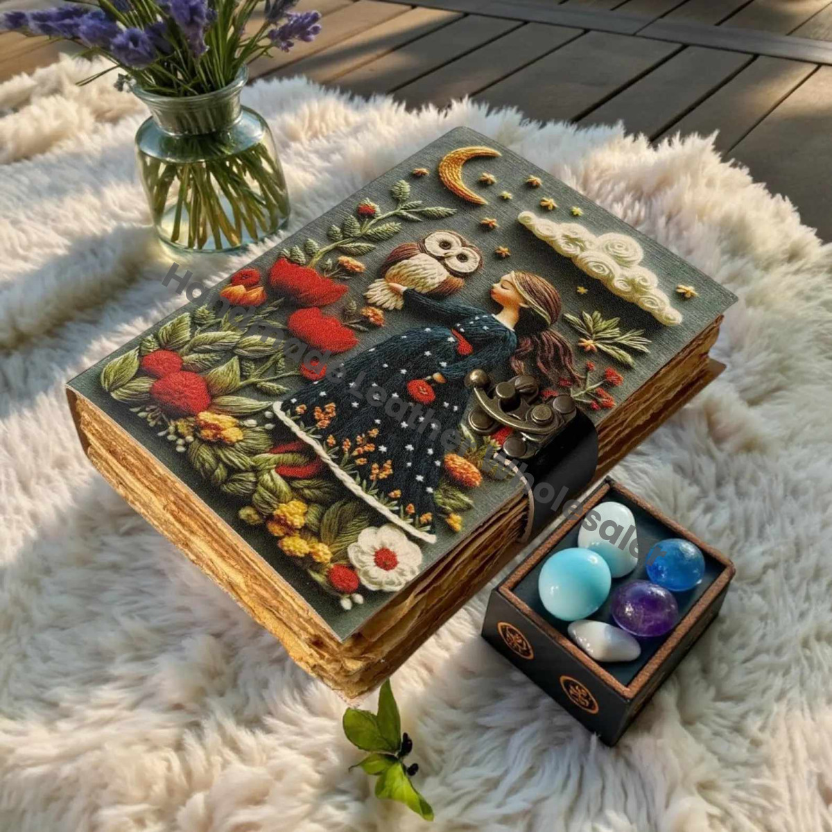 Owl & Girl Printed Art Journal – Moon Garden Fairy Tale Diary | Floral Illustration Notebook | Aesthetic Journal