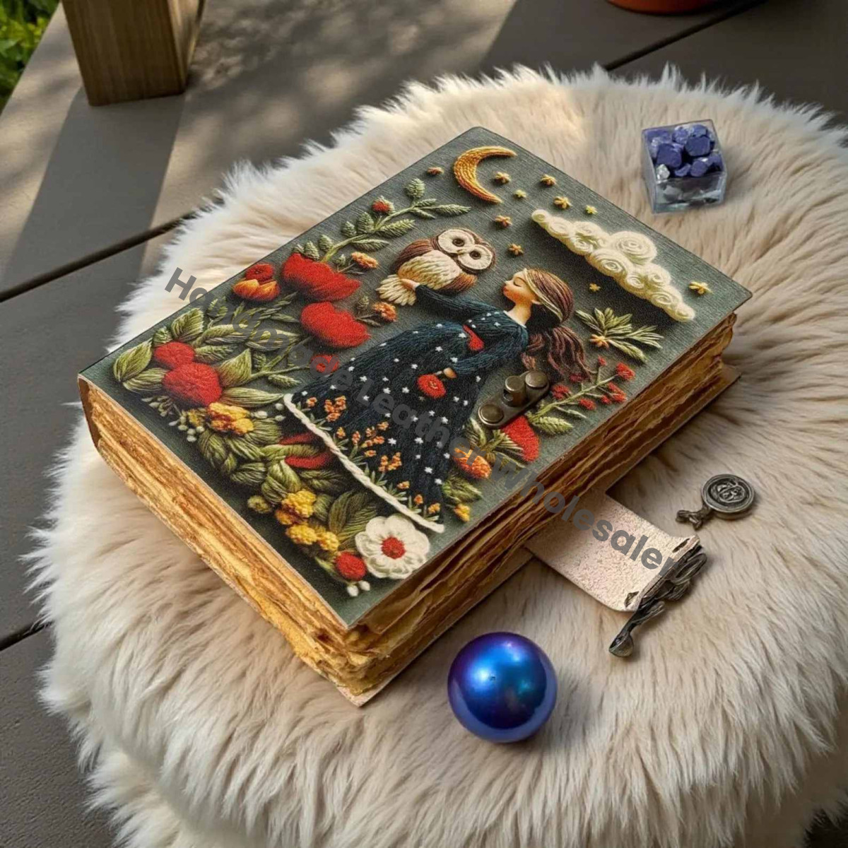 Owl & Girl Printed Art Journal – Moon Garden Fairy Tale Diary | Floral Illustration Notebook | Aesthetic Journal