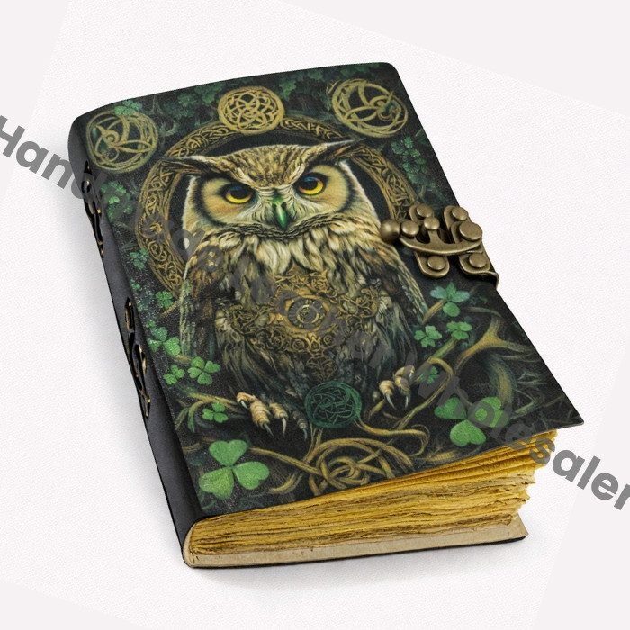 Owl Leather Book of Shadows | Celtic Grimoire | Vintage Handmade Journal | Pagan Spellbook | Old Paper Writing Notebook.
