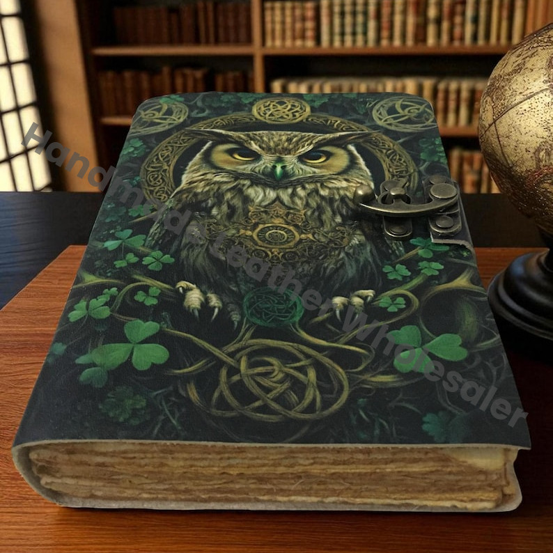 Owl Leather Book of Shadows | Celtic Grimoire | Vintage Handmade Journal | Pagan Spellbook | Old Paper Writing Notebook.