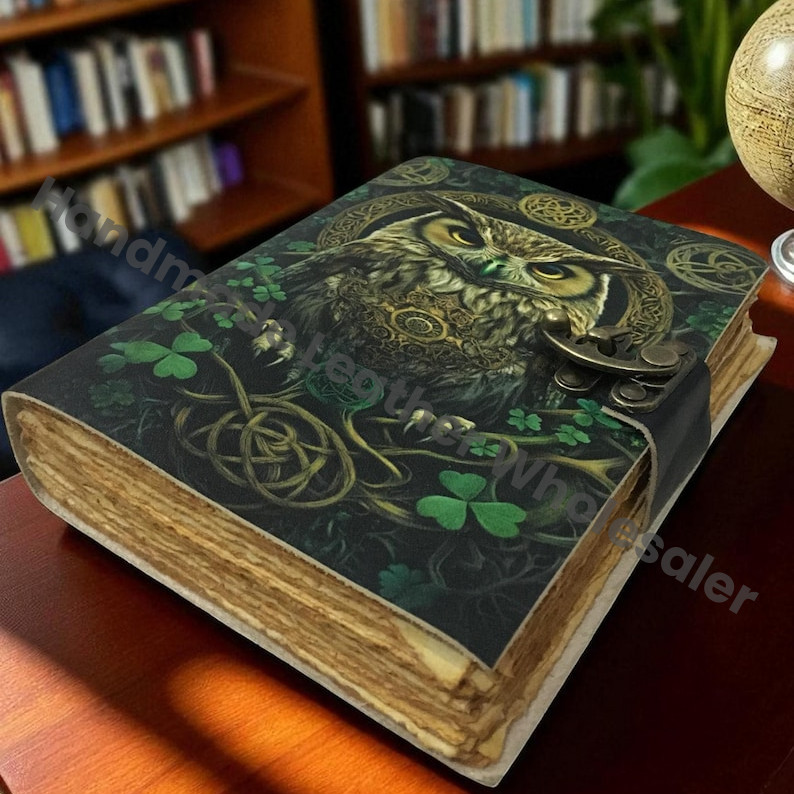 Owl Leather Book of Shadows | Celtic Grimoire | Vintage Handmade Journal | Pagan Spellbook | Old Paper Writing Notebook.