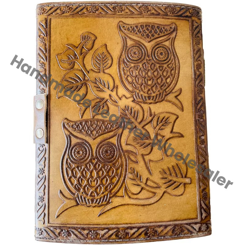 Owl Leather Journal for Women Deckle Pages Handmade Emboss Notebook Sketchbook Vintage Dairy for Traveler for Girls Boy