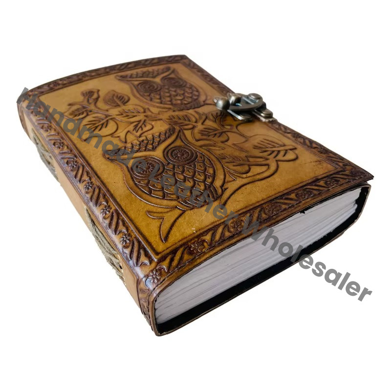 Owl Leather Journal for Women Deckle Pages Handmade Emboss Notebook Sketchbook Vintage Dairy for Traveler for Girls Boy