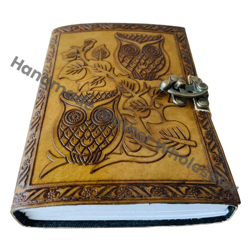 Owl Leather Journal for Women Deckle Pages Handmade Emboss Notebook Sketchbook Vintage Dairy for Traveler for Girls Boy