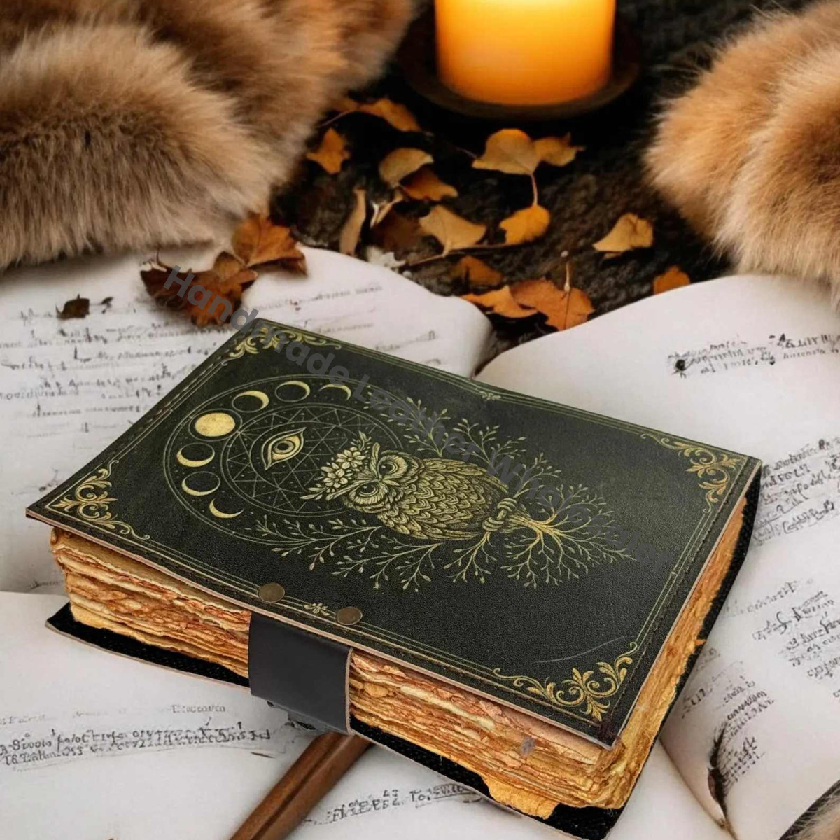 Owl Leather Journal – Handmade Gothic Grimoire Book of Shadows, Vintage Witchcraft Spellbook, Wiccan Pagan Magic Diary Occult