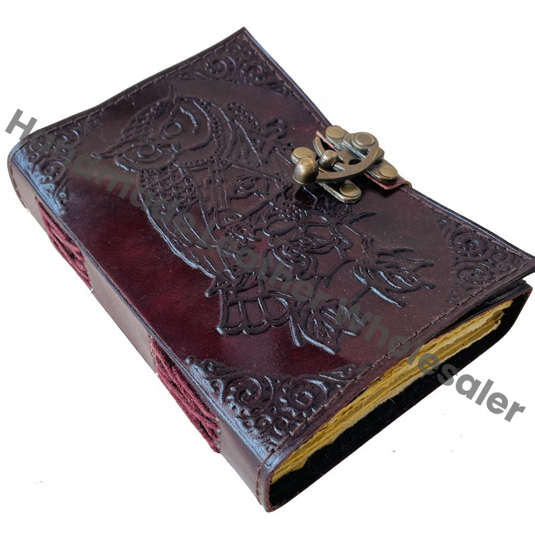 Owl Leather Journals Embossing Vintage Journal Spell Books Large Prayer Deckle Art Paper Notebooks Writing Diary Custom Gift
