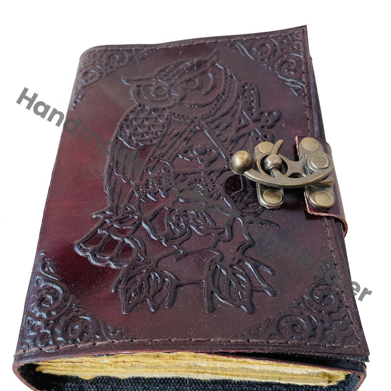 Owl Leather Journals Embossing Vintage Journal Spell Books Large Prayer Deckle Art Paper Notebooks Writing Diary Custom Gift