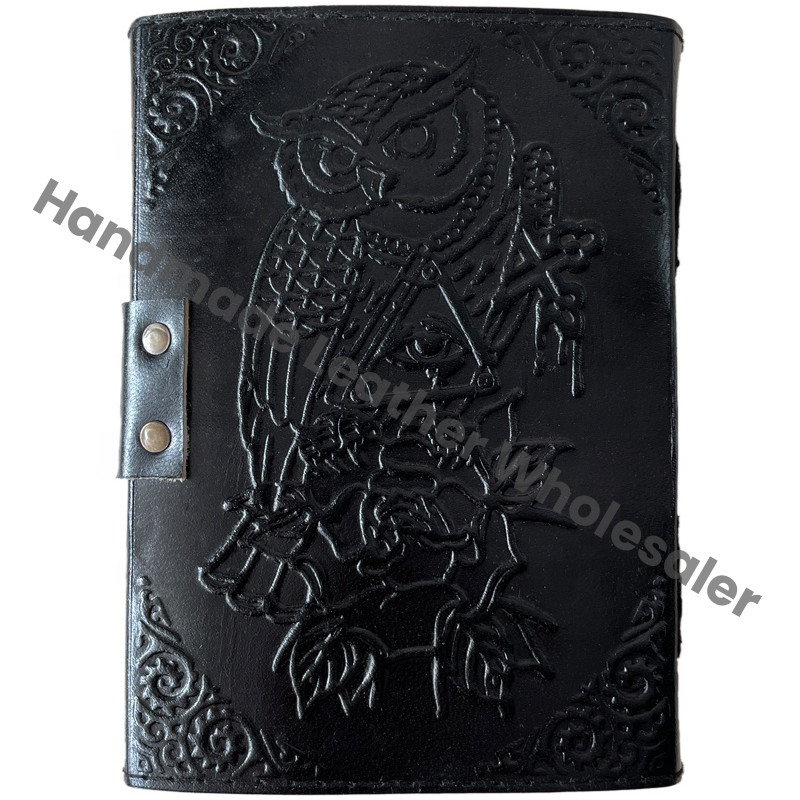 Owl Leather Journals Stone Pattern Vintage Leather Journal Black Spell Books Large Prayer Deckle Art Paper Notebooks Diary Gift