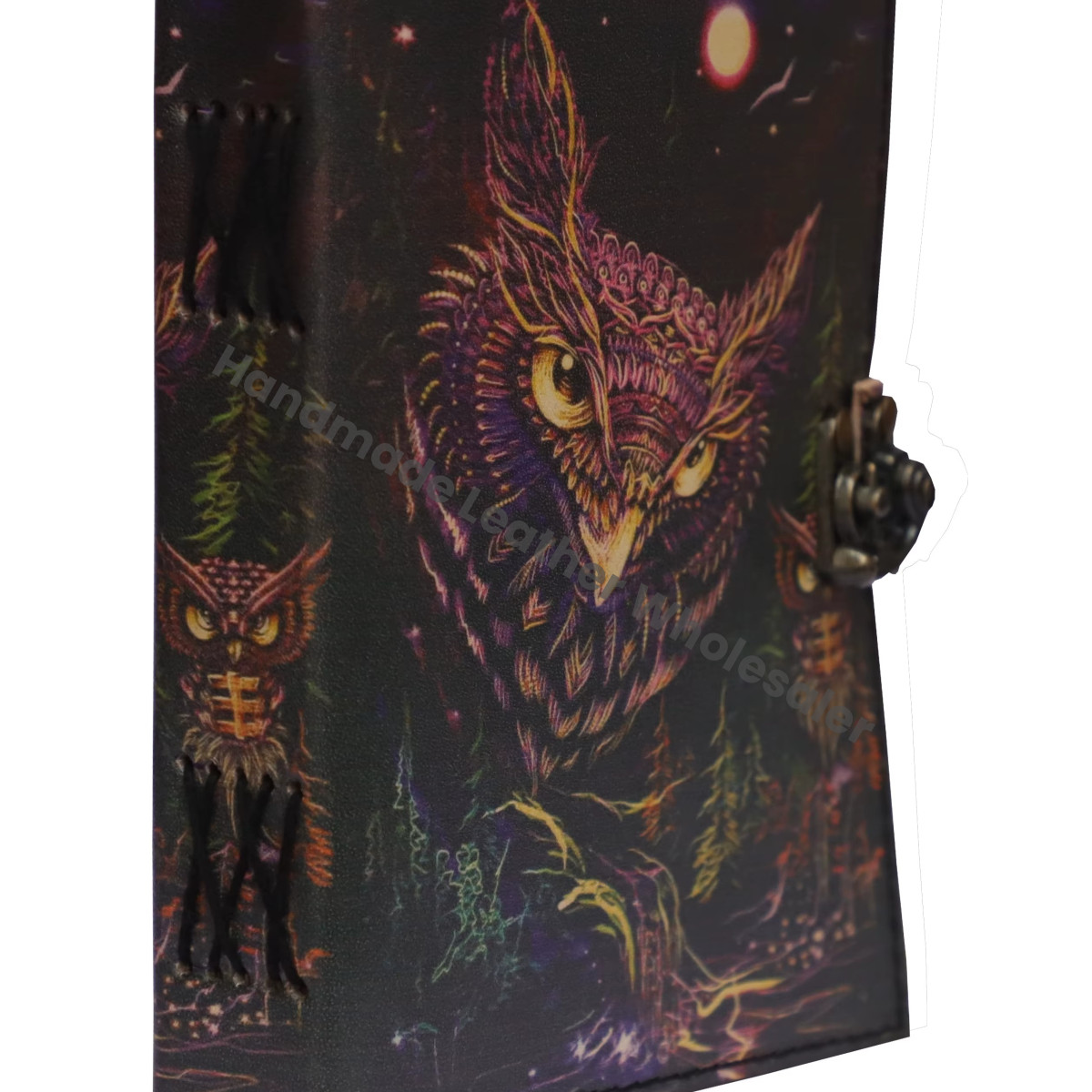 Owl Print Leather Handmade Journal  Eco-friendly Paper Custom Logo Gift for Women Traveler Creative Writing
