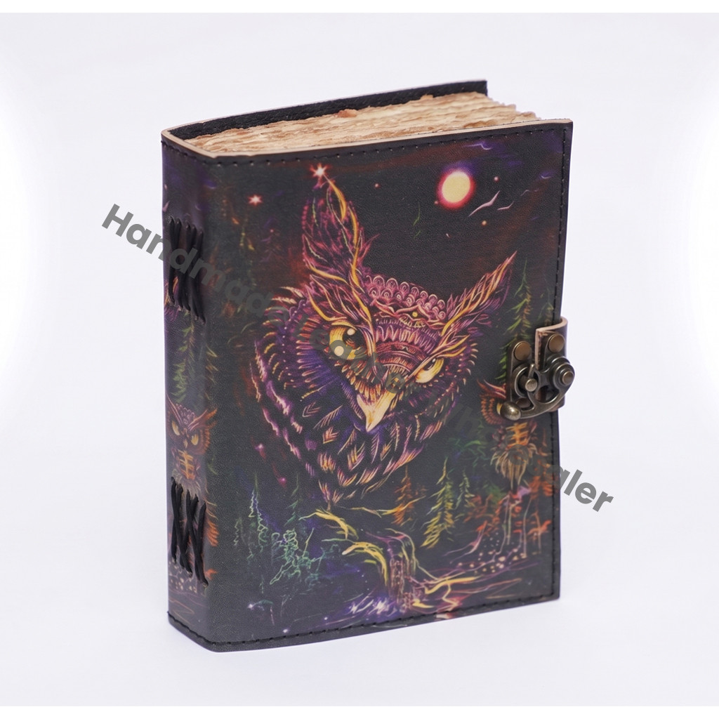 Owl Print Leather Handmade Journal  Eco-friendly Paper Custom Logo Gift for Women Traveler Creative Writing