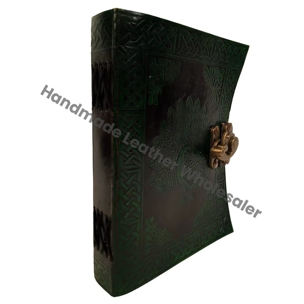 Peacock Leather Hardcover Spiral Binding Vintage Handmade Green Journal Large Sketchbook Custom Logo for Women Office Supplies