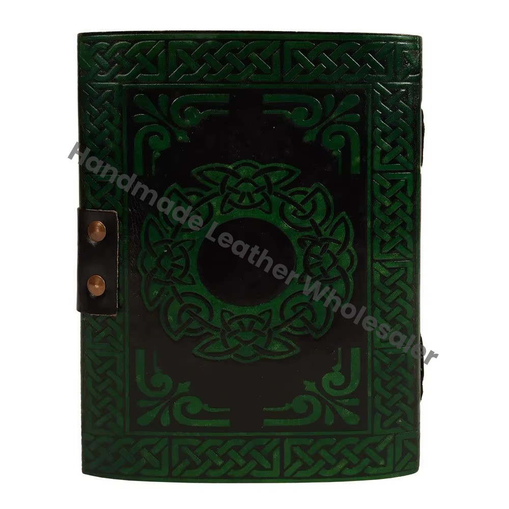 Peacock Leather Hardcover Spiral Binding Vintage Handmade Green Journal Large Sketchbook Custom Logo for Women Office Supplies