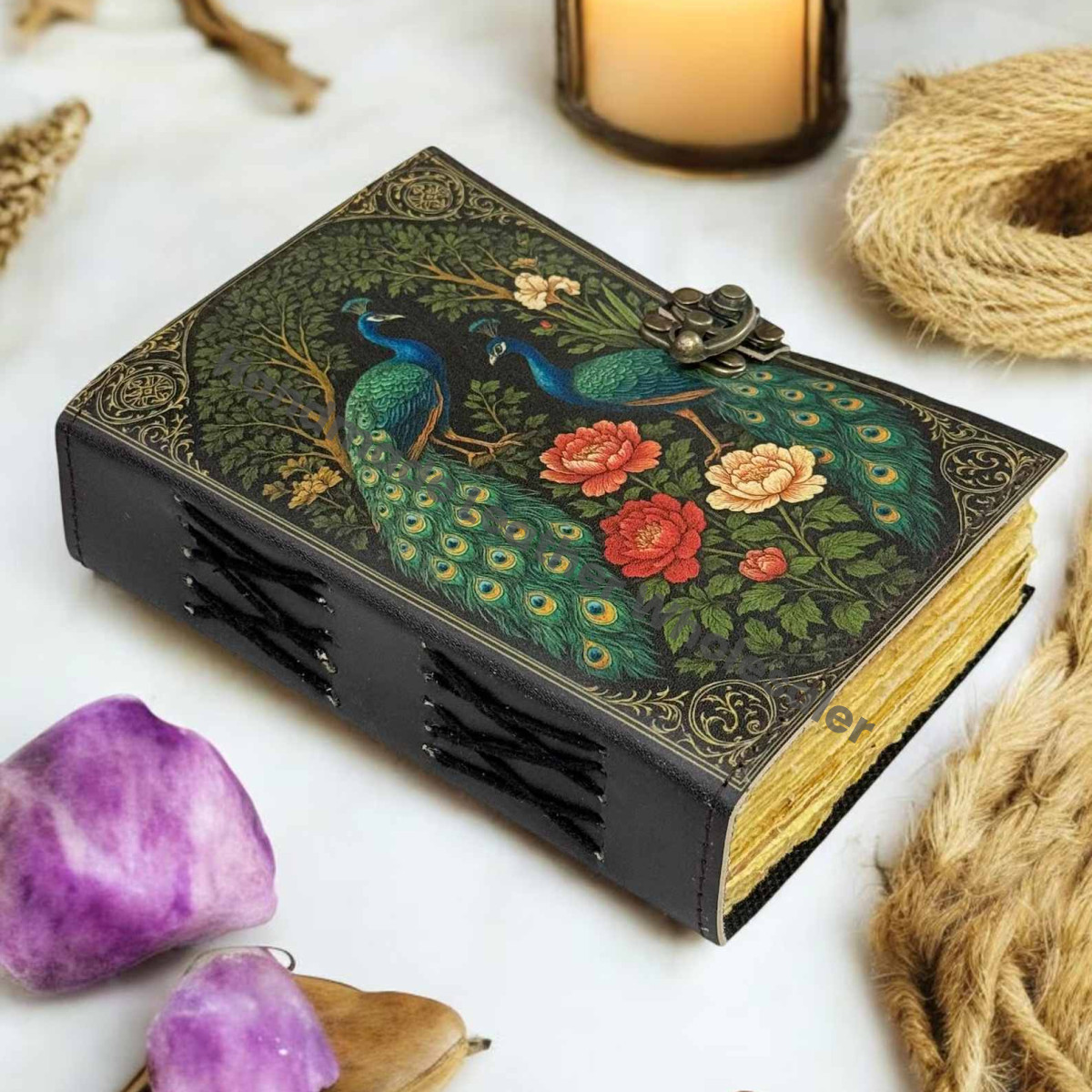 Peacock Leather Journal | Engraved Handmade Diary, Sketchbook