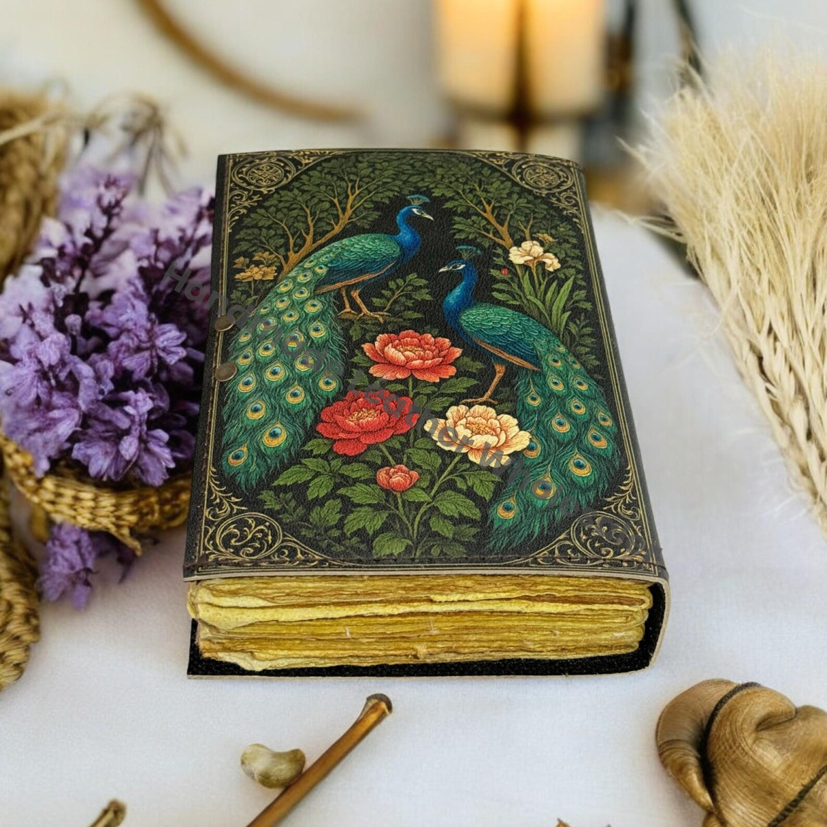 Peacock Leather Journal | Engraved Handmade Diary, Sketchbook