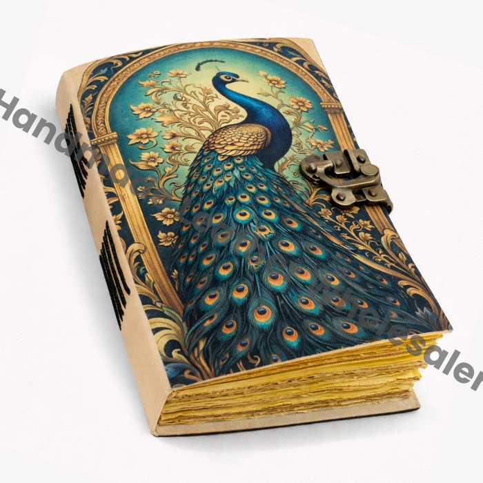 Peacock Leather Journal | Engraved Handmade Diary, Sketchbook