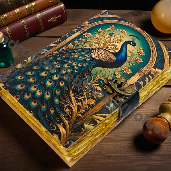 Peacock Leather Journal | Engraved Handmade Diary, Sketchbook
