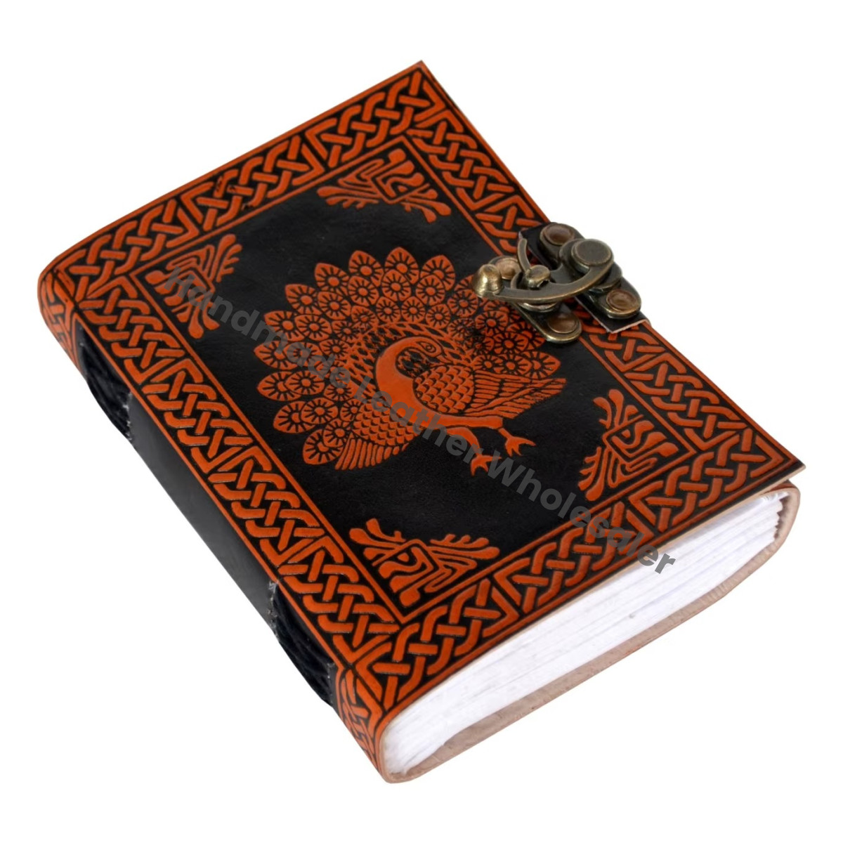 Peacock Leather Spiral Binding Journal Vintage Book of Spell Sketchbook Handmade Black Orange Gift Woman Large Supplies Diary