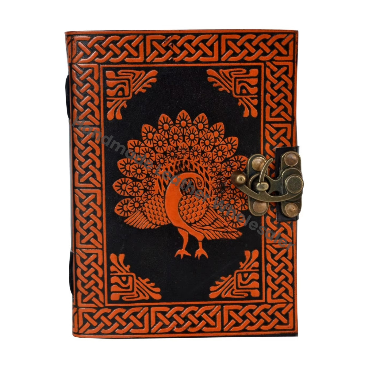 Peacock Leather Spiral Binding Journal Vintage Book of Spell Sketchbook Handmade Black Orange Gift Woman Large Supplies Diary