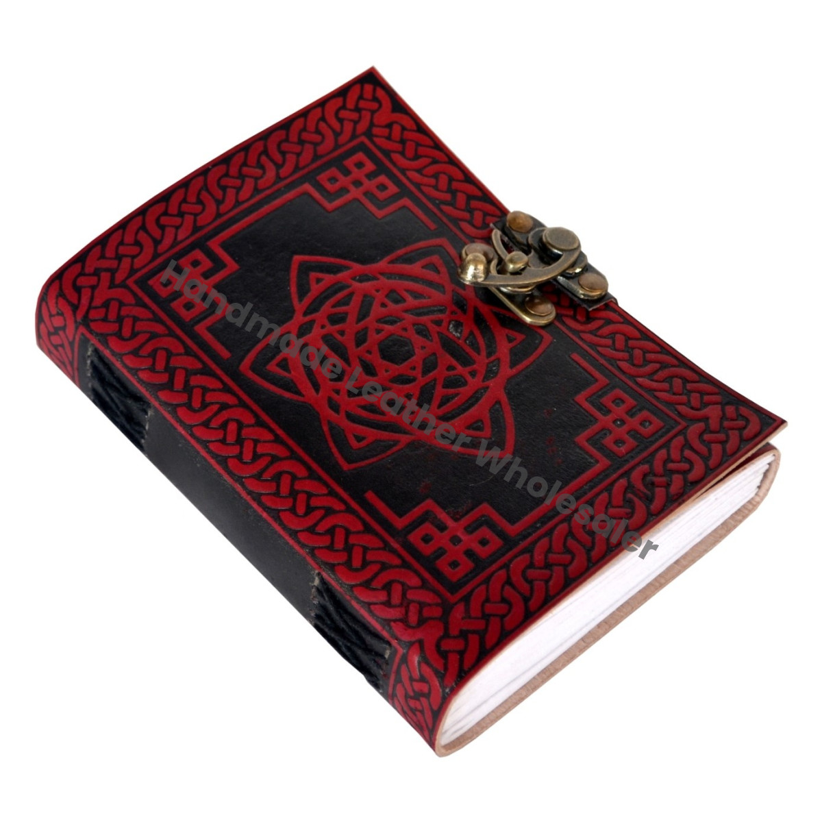 Pentagram Leather Journal Classic Hard Red Cover Personalized Cotton Paper Bound Antique Book Sketching Drawing Gift Custom Logo