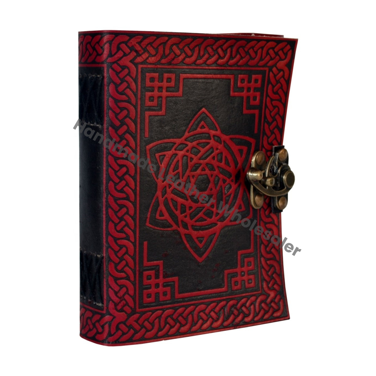 Pentagram Leather Journal Classic Hard Red Cover Personalized Cotton Paper Bound Antique Book Sketching Drawing Gift Custom Logo