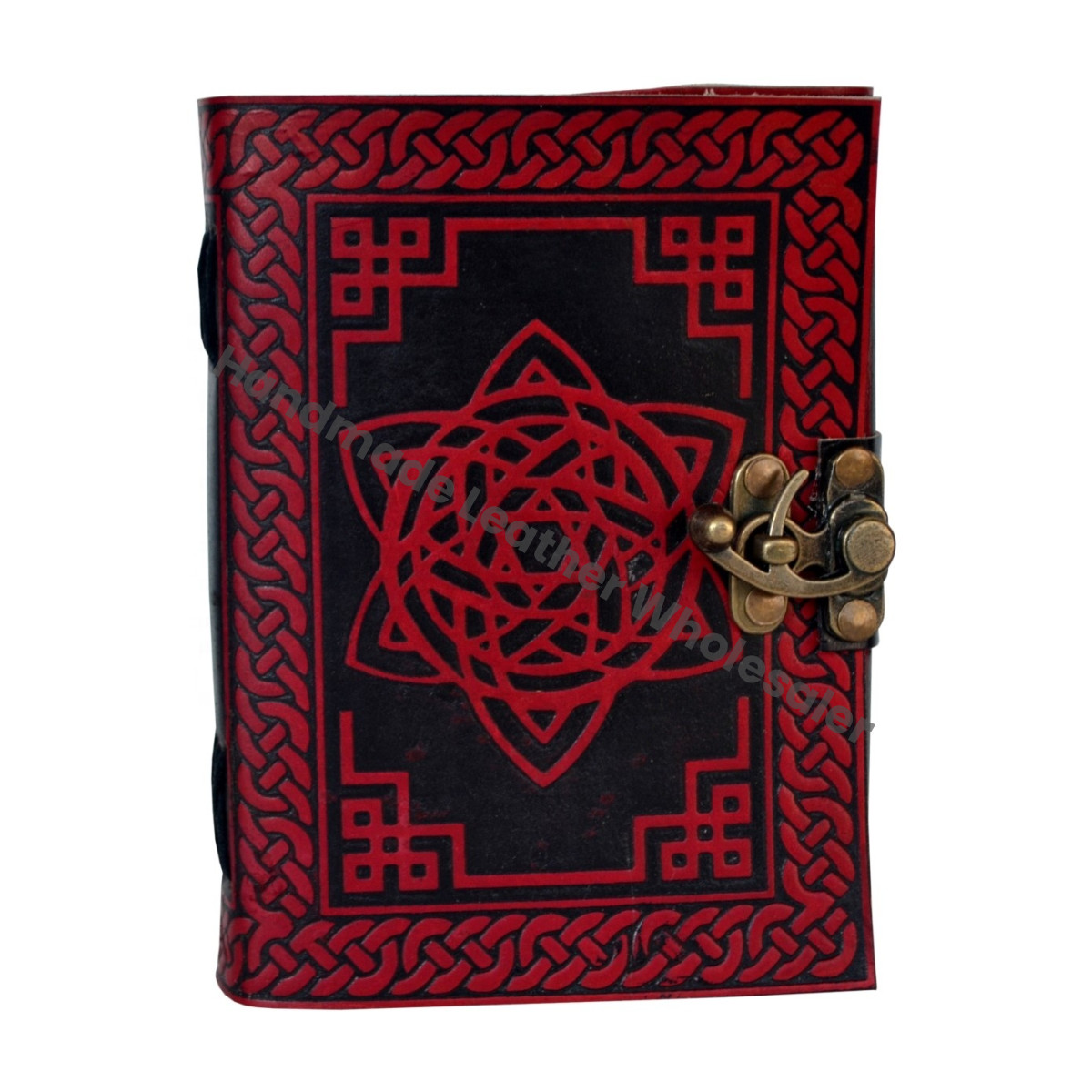 Pentagram Leather Journal Classic Hard Red Cover Personalized Cotton Paper Bound Antique Book Sketching Drawing Gift Custom Logo