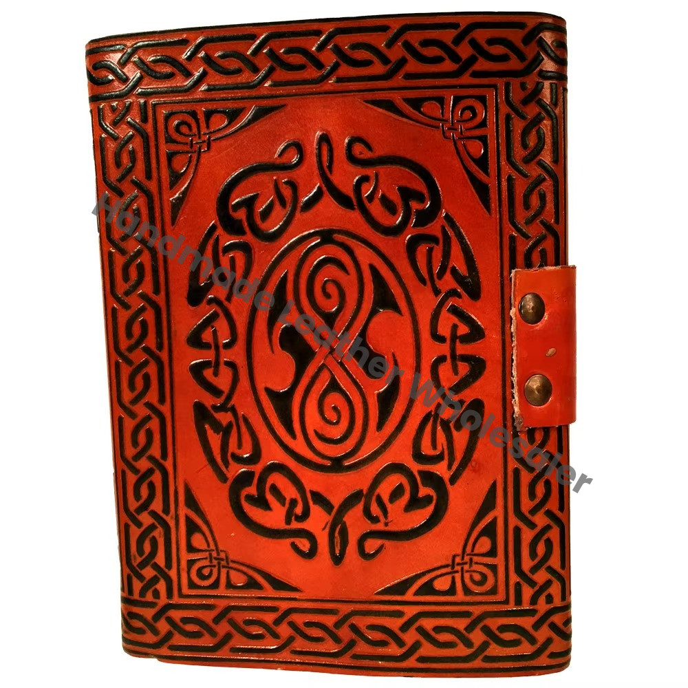 PENTAGRAM Leather Journal Vintage Handmade Black Orange Woman Large Gift Custom Logo Notebooks Spell Sketchbook Supplies Diary