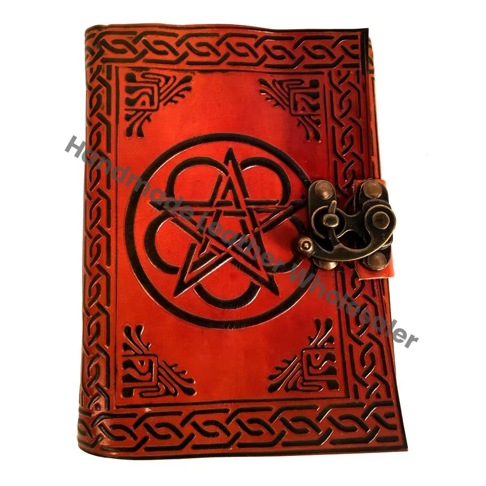 PENTAGRAM Leather Journal Vintage Handmade Black Orange Woman Large Gift Custom Logo Notebooks Spell Sketchbook Supplies Diary