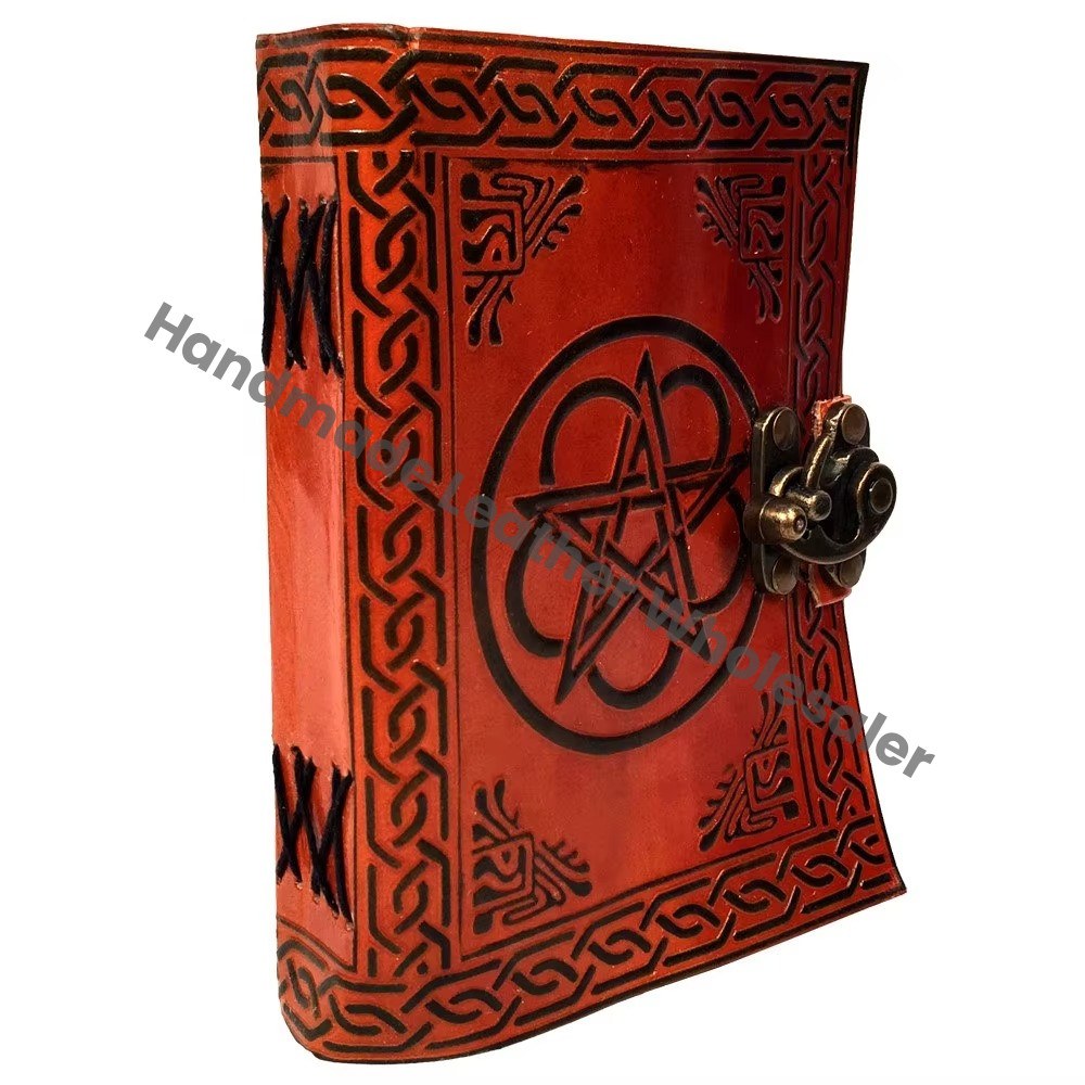 PENTAGRAM Leather Journal Vintage Handmade Black Orange Woman Large Gift Custom Logo Notebooks Spell Sketchbook Supplies Diary